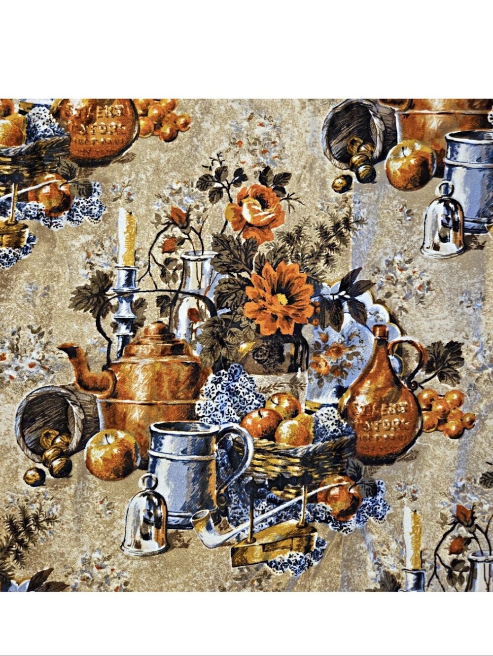 Vintage B/K Original Screen Print Kitchen Still Life Fabric 107" x 55.5"